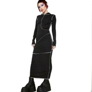 Black Long Sleeve Hooded Dress